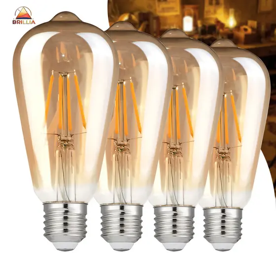 Lâmpada Filamento LED ST64 4W  E27 Âmbar Estilo Retrô Vintage Luz Quente Edison Bivolt