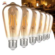 KIT 2 a 6 Lâmpada Filamento LED ST64 4W E27 Âmbar Estilo Retrô Vintage Luz Quente Edison Bivolt