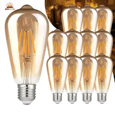 KIT 5 a 12 Lâmpada Filamento LED ST64 4W E27 Âmbar Estilo Retrô Vintage Luz Quente Edison Bivolt