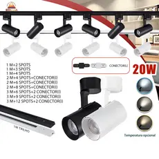 Kit Trilho Spot LED 20W para trilho eletrificado Interno Econômico Luz Ambiente ou Comercial Bivolt
