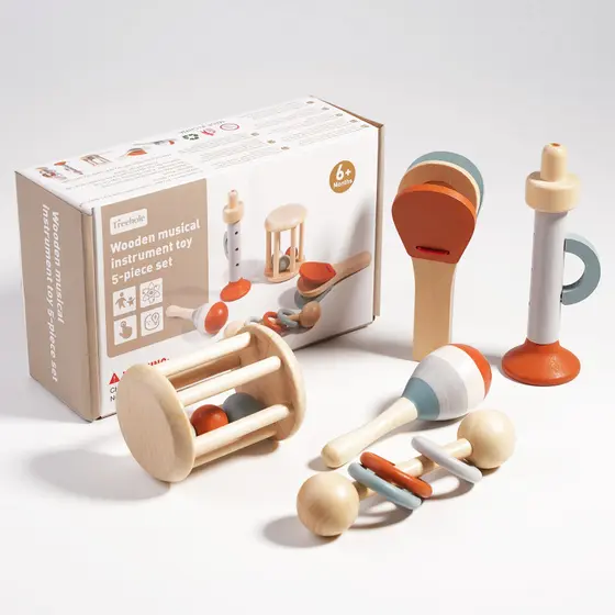 Chocalho de Madeira para Bebê, Sino de Mão Instrumento Musical, Brinquedo Calmante Educativo Infantil