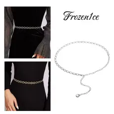 Cinto Corrente Feminino de Metal com Strass – Fivela Quadrada e Estilo Elegante
