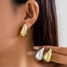 Brincos Grossos Com Cúpula De Gota De Água Para Mulheres , Joias Punk Vintage Douradas E Prateadas