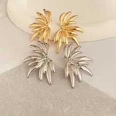 Brincos Femininos de Girassol em Ouro 18K – Estilo Assimétrico e Luxuoso