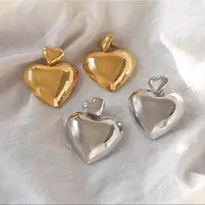Brincos Femininos Coração Grande em Metal Dourado ou Prateado – Moda Elegante, Acessório Tendência