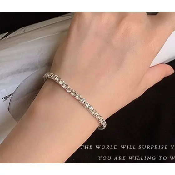 Pulseira Feminina Dourada Estilo Retrô Francês – Tennis Bracelet com Zircônias, Luxuosa e Elegante