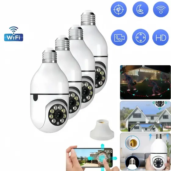 Câmeras Espiãs Lâmpada 1080p Wifi 360° Visão Noturn Camera Seguranga Wi-fi Sem Fio 360 Lampada 8177