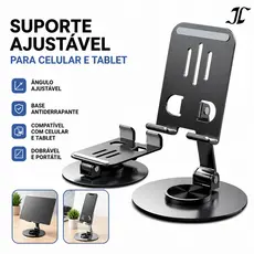 Suporte Alumínio de Mesa Base Rotatória Ajustável 360º Para Smartphones e Tablets C340
