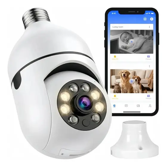 Câmera Lâmpada De Segurança Wifi Ip Visão Noturcâmera Segurança Wi-fi Ip Sem Fio 360 Encaixe Lampada 8177