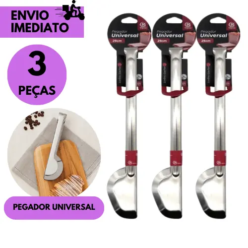 Kits 3/2 ou 1 Pegador Universal de Inox Cozinha Multiuso Salada Massa Gelo Churrasco 20cm