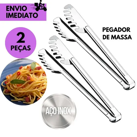 kits 2 ou 1 Pegador de Massa em Inox 29cm Cozinha Prático e Resistente – Ideal para Espaguete