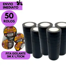 Kits 50/40/30 ou 20 Rolos Fita Isolante Preta 5 Metros x 1.7cm Alta Qualidade Uso Elétrico Resistênc