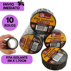 Kit 10 Rolos Fita Isolante Preta 5 Metros x 1.7cm Alta Qualidade Uso Elétrico Resistência Durável