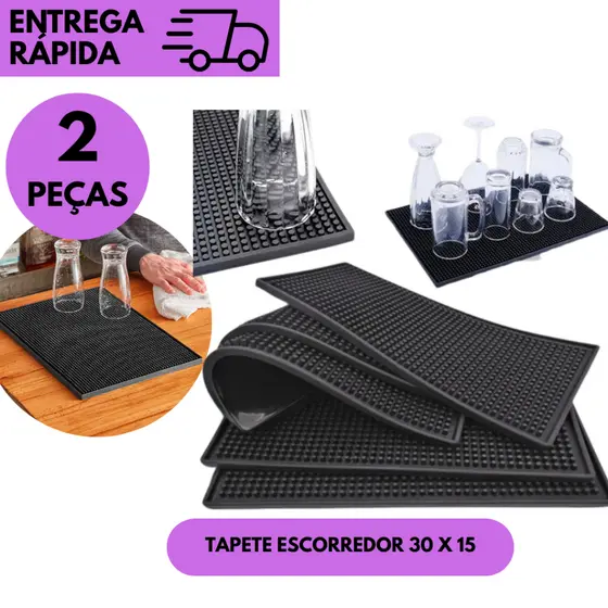 Kits 2 ou 1Tapete de Borracha 30x15 Antiderrapante para Drinks Bar Barman Profissional Ideal Pub