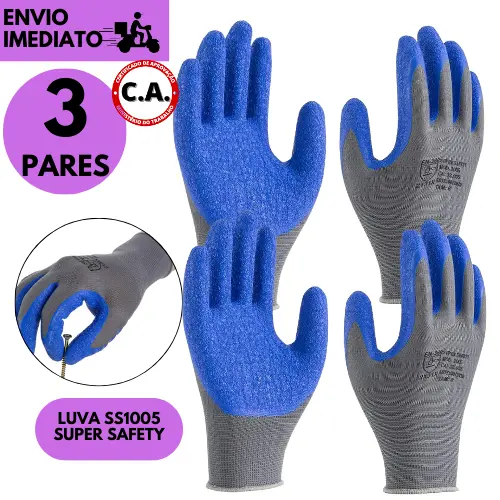 1 ou 3 Pares Luva Supersafety 1005 Látex Reutilizável Proteção Doméstica e Profissional