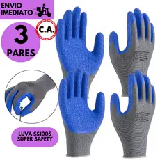 1 ou 3 Pares Luva Supersafety 1005 Látex Reutilizável Proteção Doméstica e Profissional