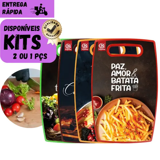 Kits 2 ou 1 Tábua de Corte Plástica Resistente Cozinha Carnes Legumes Alimentos – Uso Doméstico
