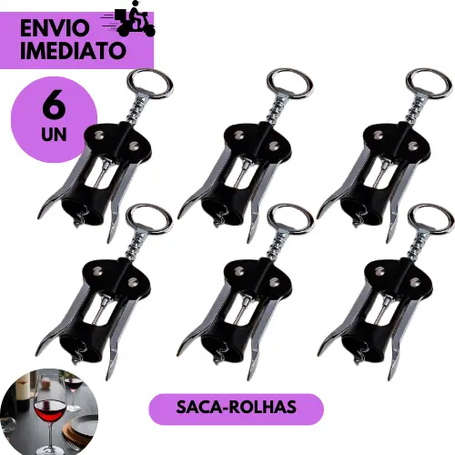 Kits 6  ou 3 Saca-Rolha com Abridor de Garrafa 2 em 1 Utensílio Prático para Vinhos e Bebidas
