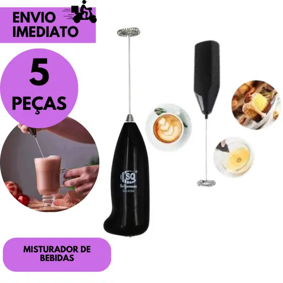 Kits 5/3 ou 1 Misturador De Bebidas A Pilha Automático Portátil Mixer Leite Café Achocolatado Espuma