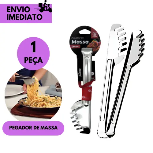 Pegador de Massa Inox 29cm Cozinha Utensílio Multiuso Salada Churrasco Profissional uso Diário