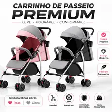 Carrinho de Bebê Dobrável Compacto Reclinável com Capota Retrátil Porta-Copos Rodas 360°