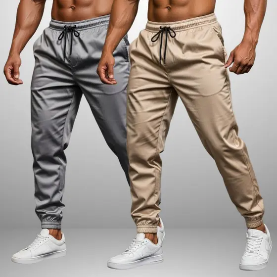 Kit 2 Calças de Elastano Jogger Tactel com Elastano para Treino Esportivo Masculino e Corrida