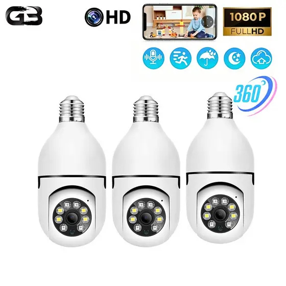 KIT Câmera De Segurança WIFI Lâmpada Sem Fio full HD IP 360°Com Microfone 8177