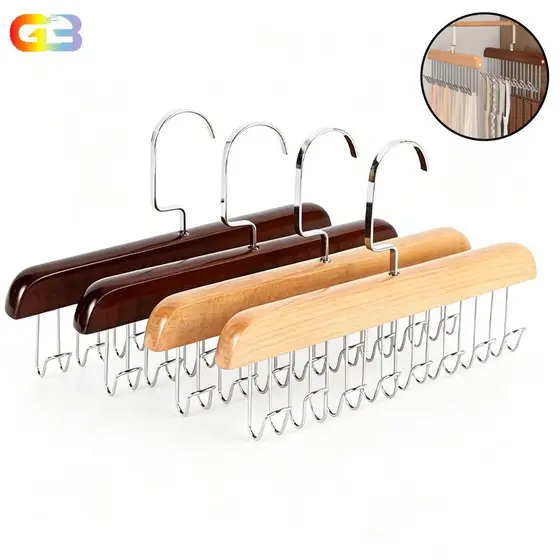 Kit 2/4 Cabide de Madeira Multifuncional Organizador com 8 Ganchos para Cintos, Gravatas e Colares XK-YJG