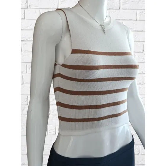 Top Cropeed Jacquard Listrado em Modal Moda Feminina