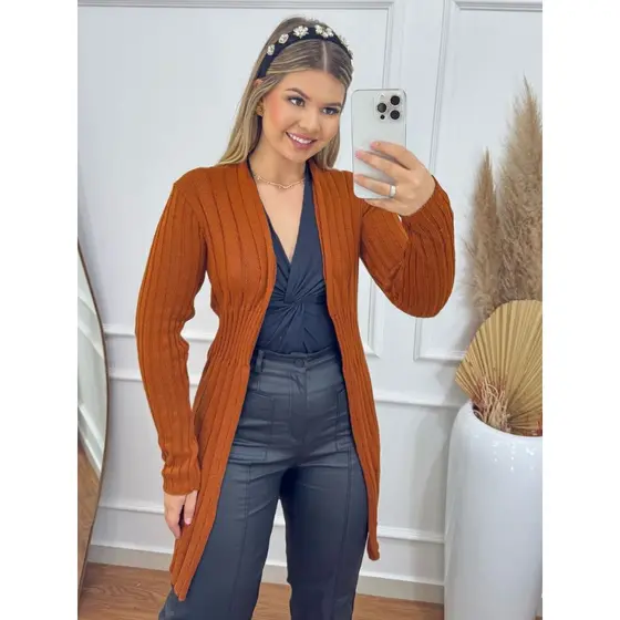Cardigan Feminino Liso Moda Tricô Outono Inverno