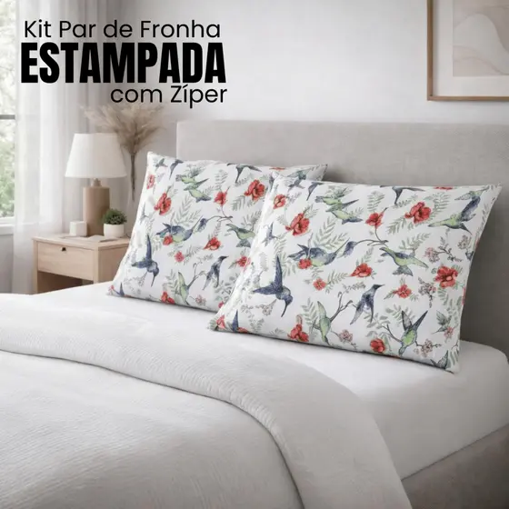Kit Par de Fronha Estampada com Zíper de Malha 100% Algodão Antialérgica Capa Travesseiro