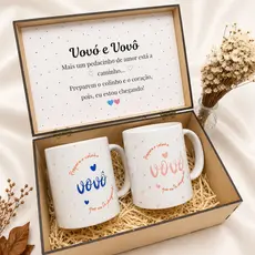 Kit Anunciação de Gravidez – Canecas para os Avós + Caixa MDF Personalizada – Presente Emocionante