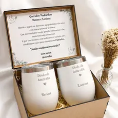 Kit Convite para Padrinhos com Copos Térmicos e Caixa MDF