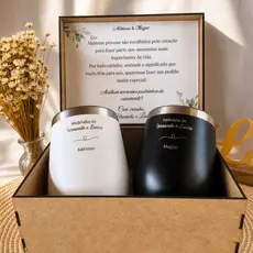 Kit Convite Padrinhos de Casamento Copo Térmico + Caixa MDF