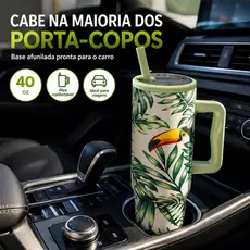 Copo Térmico 1200ML com Alça e Canudo – Personalizado Estampado Fauna Inox Copo de água de grande capacidade