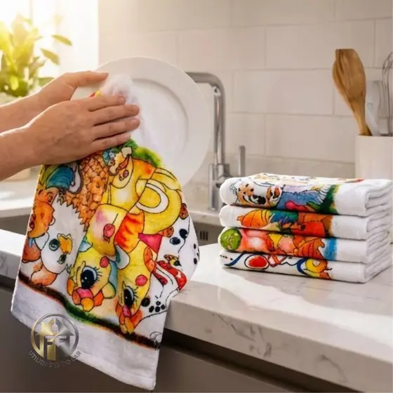 Kit com 10 Panos de Prato Estampado com Bainha 100% Algodão