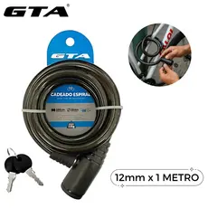 Cadeado Bicicleta Moto GTA 1 Metro x 12mm Espiral Chave Reserva Reforçado Aço com Revestimento