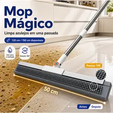 Mop Mágico Rodo de Silicone 50cm Pontos TPE Limpa Piso Banheiro Cozinha Sala 120/150cm Limpeza