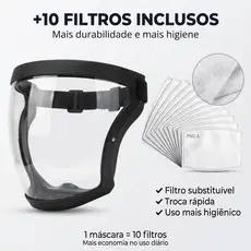 Máscara de Proteção Facial Transparente à Prova de Poeira com 10 Filtros