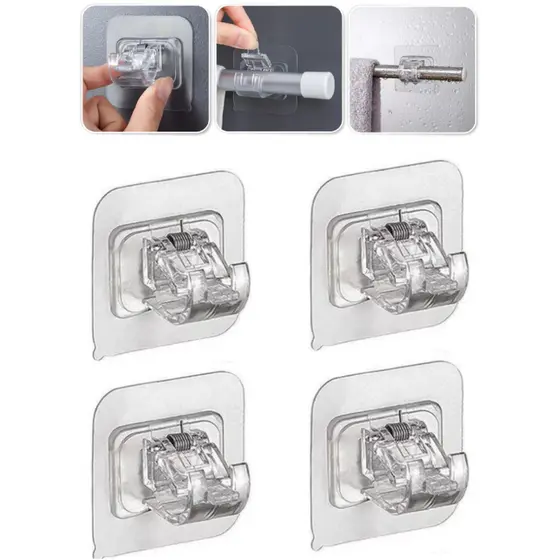 Kit 4 Ganchos Adesivos para Varão de Cortina - Sem Furação (Suporte Fixação Fácil)