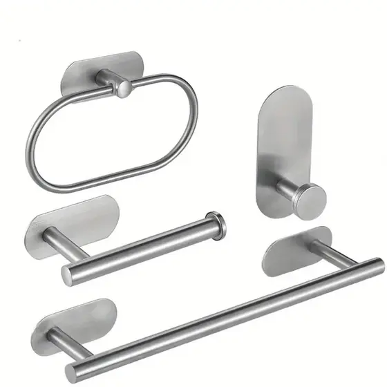 Conjunto para Banheiro Aço Inox 4 Peças - Toalheiro Adesivo sem Perfurar Parede