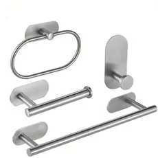 Conjunto para Banheiro Aço Inox 4 Peças - Toalheiro Adesivo sem Perfurar Parede