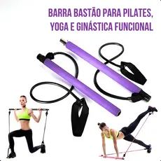 Barra de Pilates Yoga Portátil Com Elásticos Extensor Exercício Academia Treino Musculação