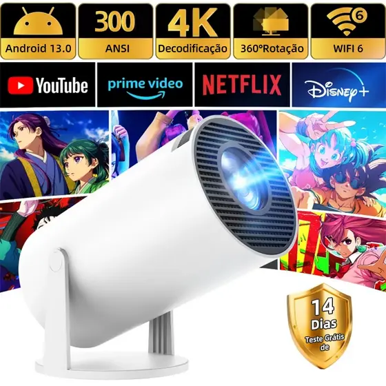 Projetor HY300 pro 2G+16G Original Portátil Smart Android 13.0 4K Ultra HD HDMI Wifi Bluetooth Alto Falante Embutido
