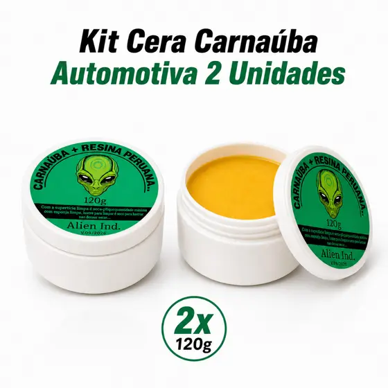 2 Cera Automotiva Carnaúba Alien - Tira Riscos e Queimado do Sol -Espelhamento Cerâmico Polimento