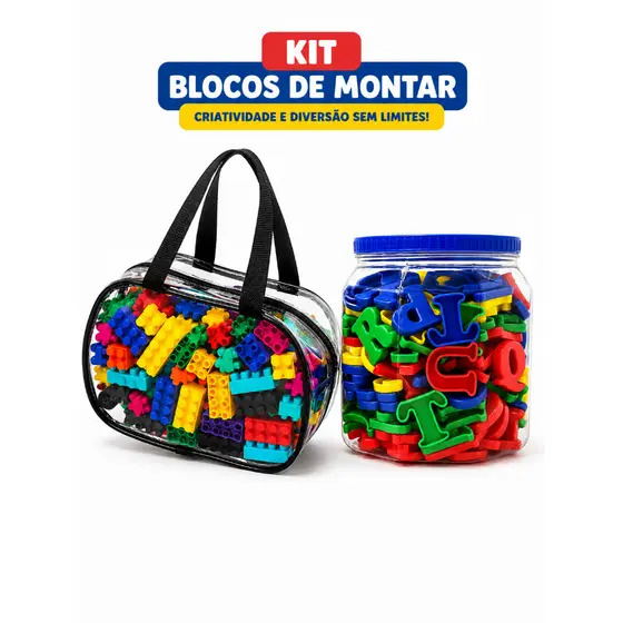 Kit Educativo Infantil Alfabeto + Blocos de Montar | Aprender Brincando com Criatividade
