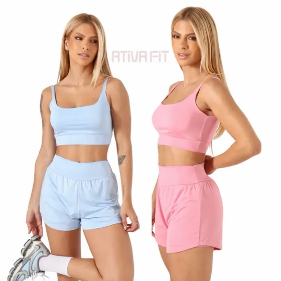 kit 2 CONJUNTO FITNES SHORT DUPLO de academia Fit 2 unidades conjunto de malhar short 2 em 1