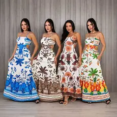 vestido longo estampado duna premium