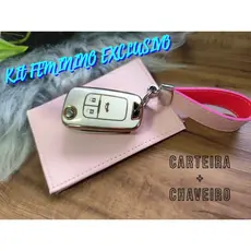 KIT CARTEIRA, CHAVEIRO Masculina FEMININA Couro  Porta Cédula Cartão CNH Pequena Personalizada Nome
