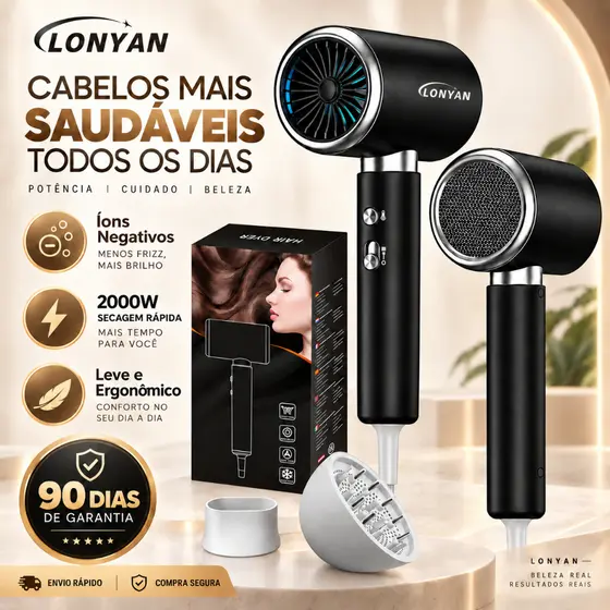 Secador de Cabelo Profissional com Diffuser e Concentrador LONYAN 220V 127V 110V 2000W íons Silencioso Que Reduz o Frizz